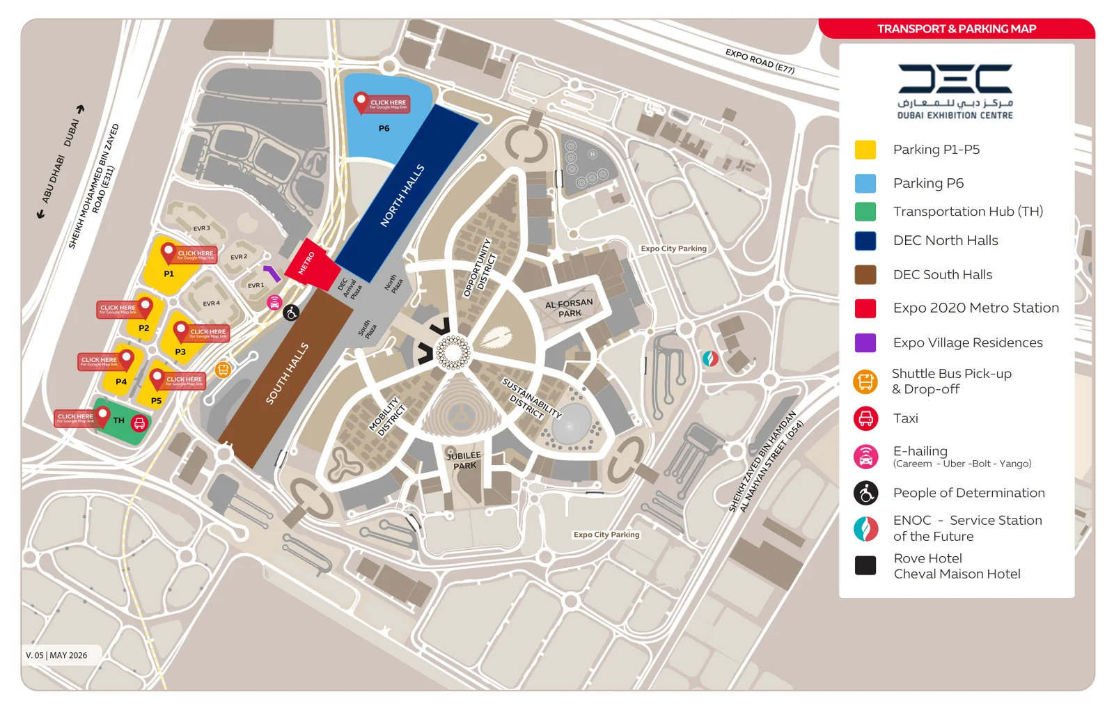 CABSAT / SATExpo 2026 venue transport and parking map